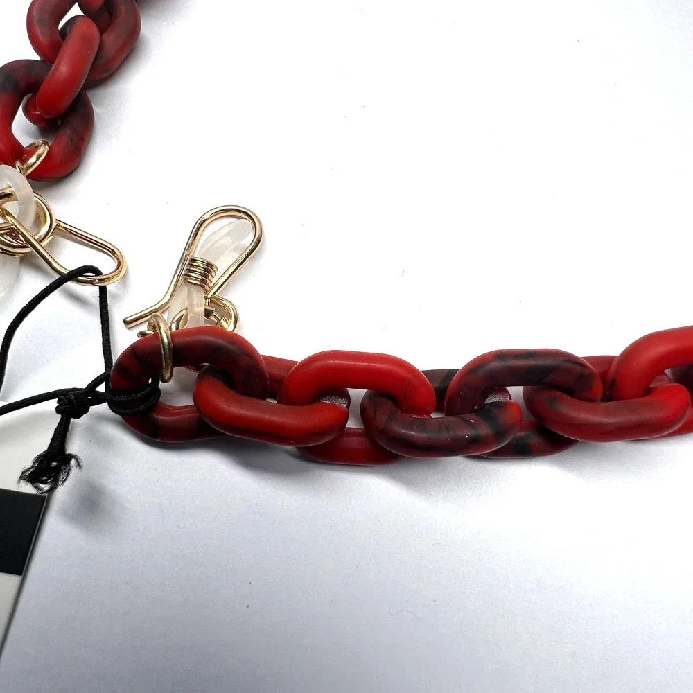 RARE Lele Sadoughi Resin Chain Link 14K Gold Sunglasses Mask Chain Red Black